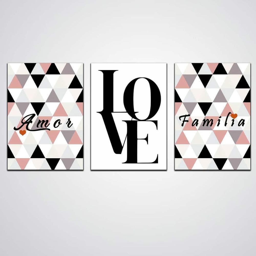 Quadro Decorativo Amor Familia Placa Mdf 3 Peças