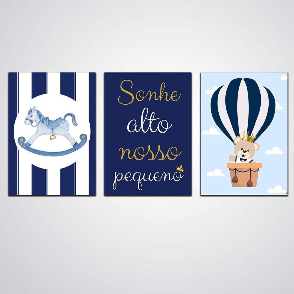 Quadro Decorativo 3 Peças Sonhe Alto Nosso Pequeno Menino