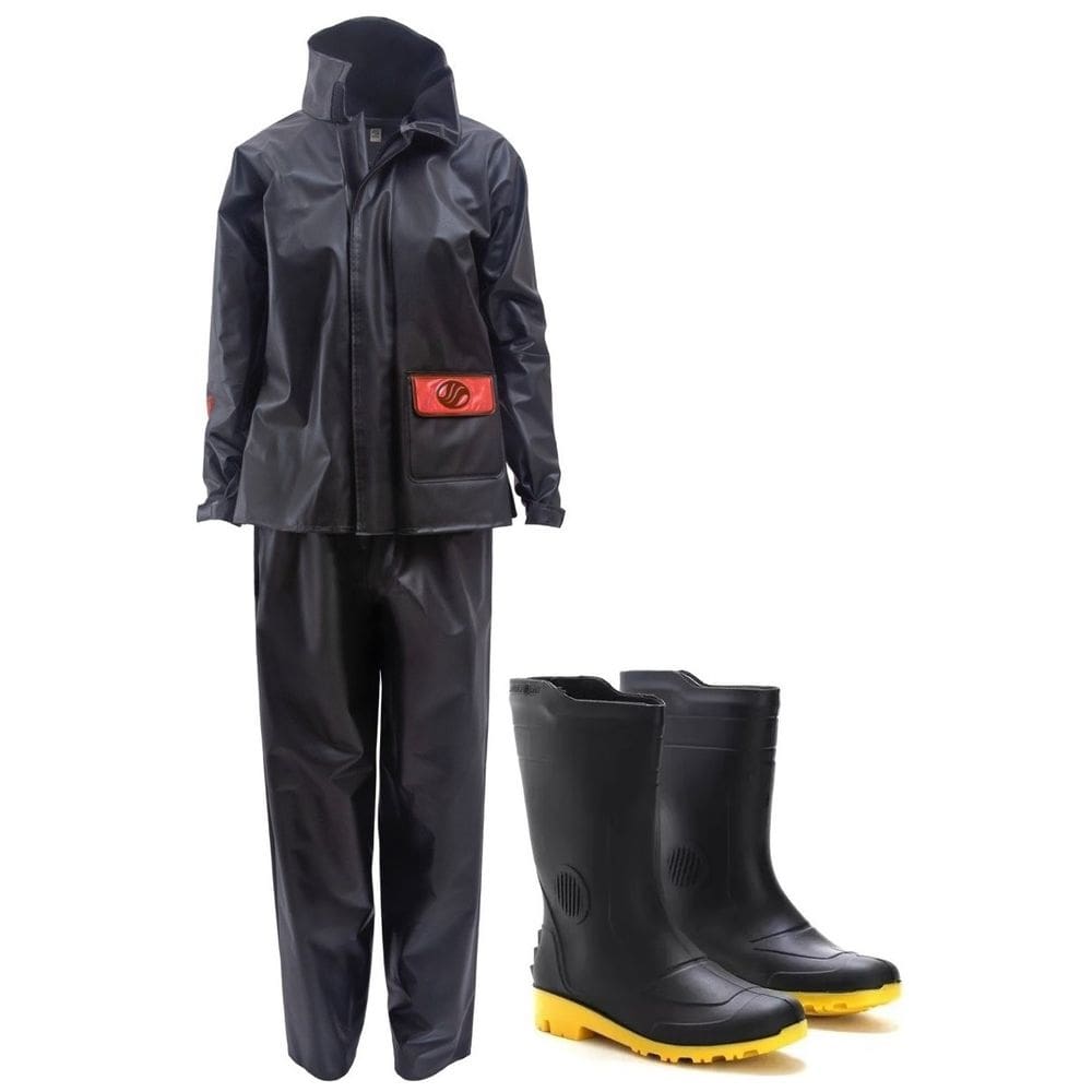 Kit Capa Conjunto Roupa Chuva Feminina Moto Motoqueira Tam M + Bota Tam 40 Galocha Impermeavel Preta