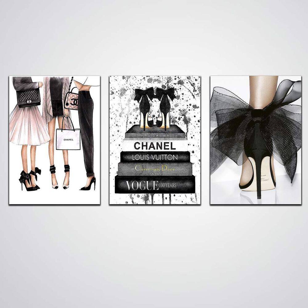 Kit De Quadros Moda Chane L Feito Em Madeira