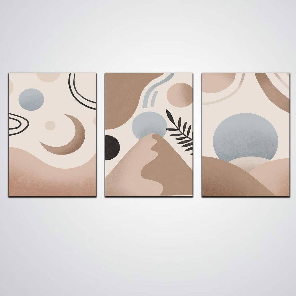 Kit 3 Quadros Decorativos Abstrato Lua E Sol