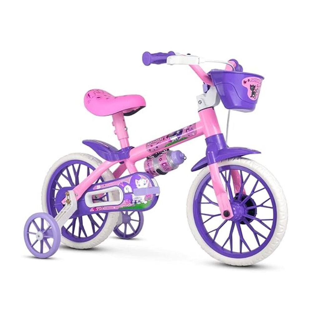 Bicicleta Aro 12 Infantil Rosa Com Rodinhas Cat - Nathor