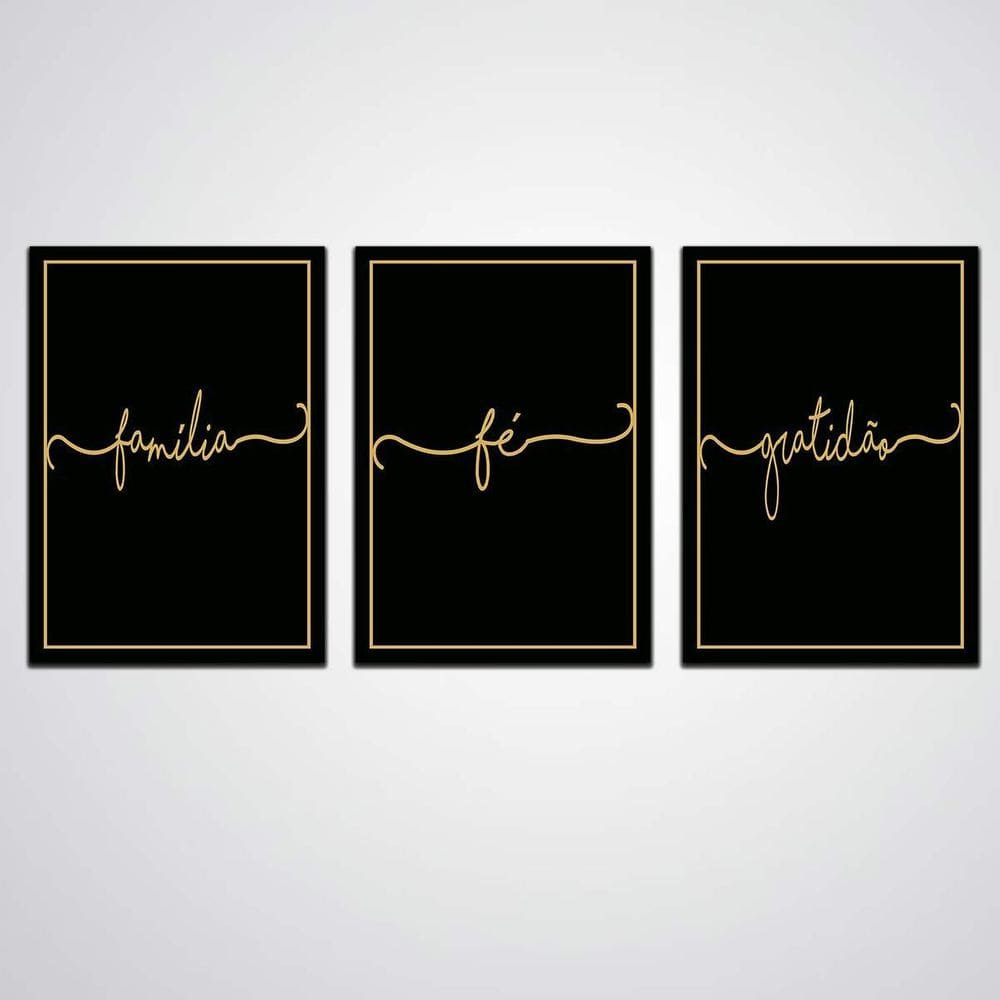 Kit De Quadros Fé Familia Gratidão Em Mdf Para Decoração