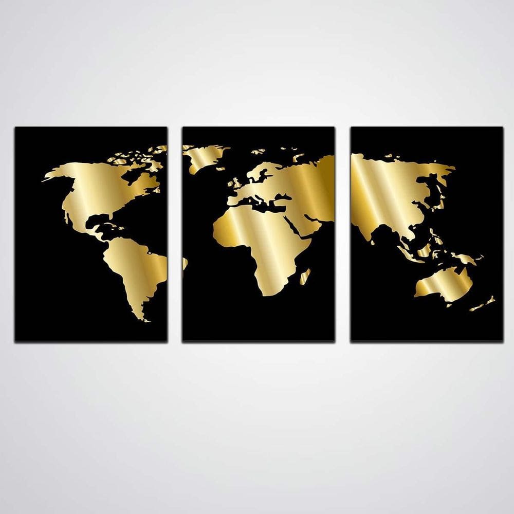Quadro Mapa Mundi Mundo Placa Decorativa 3 Peças