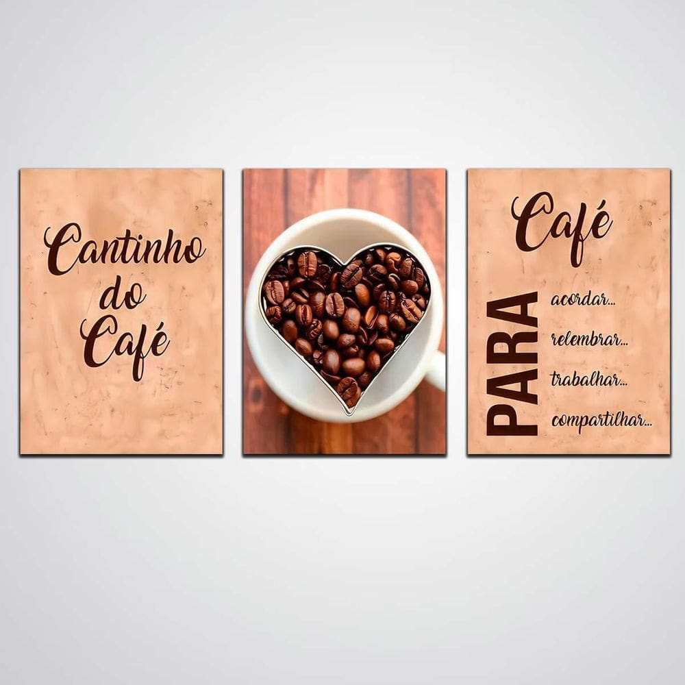 Quadro Decorativo 3 Peças Cantinho Do Café