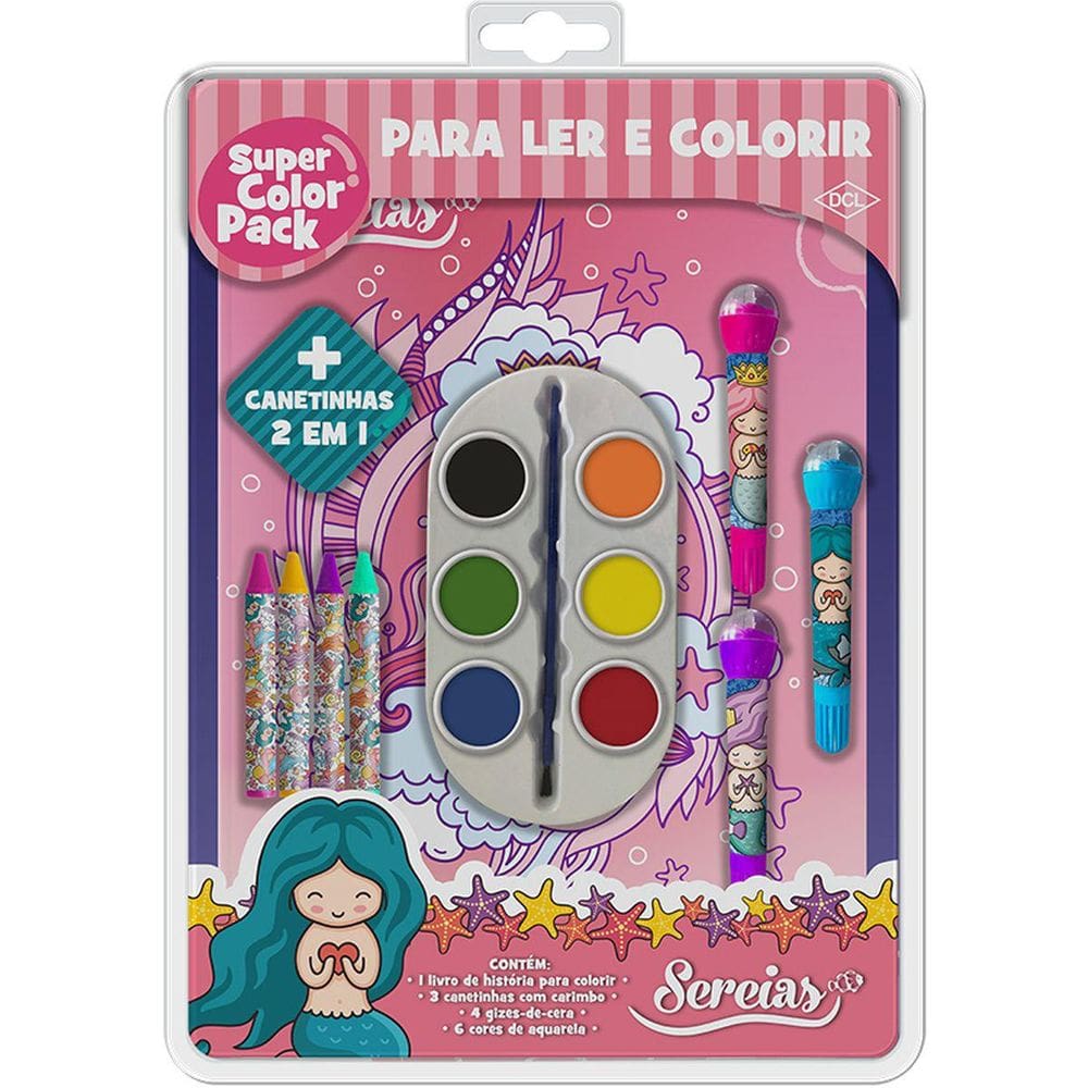 Livro Infantil Colorir Sereias Super Color Pack