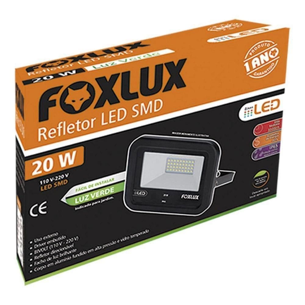 Refletor Led 20W Bivolt Luz Verde Foxlux