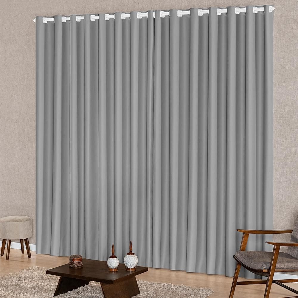 Cortina De Quarto 3,00M X 2,50M Varão Simples Oxford Cinza