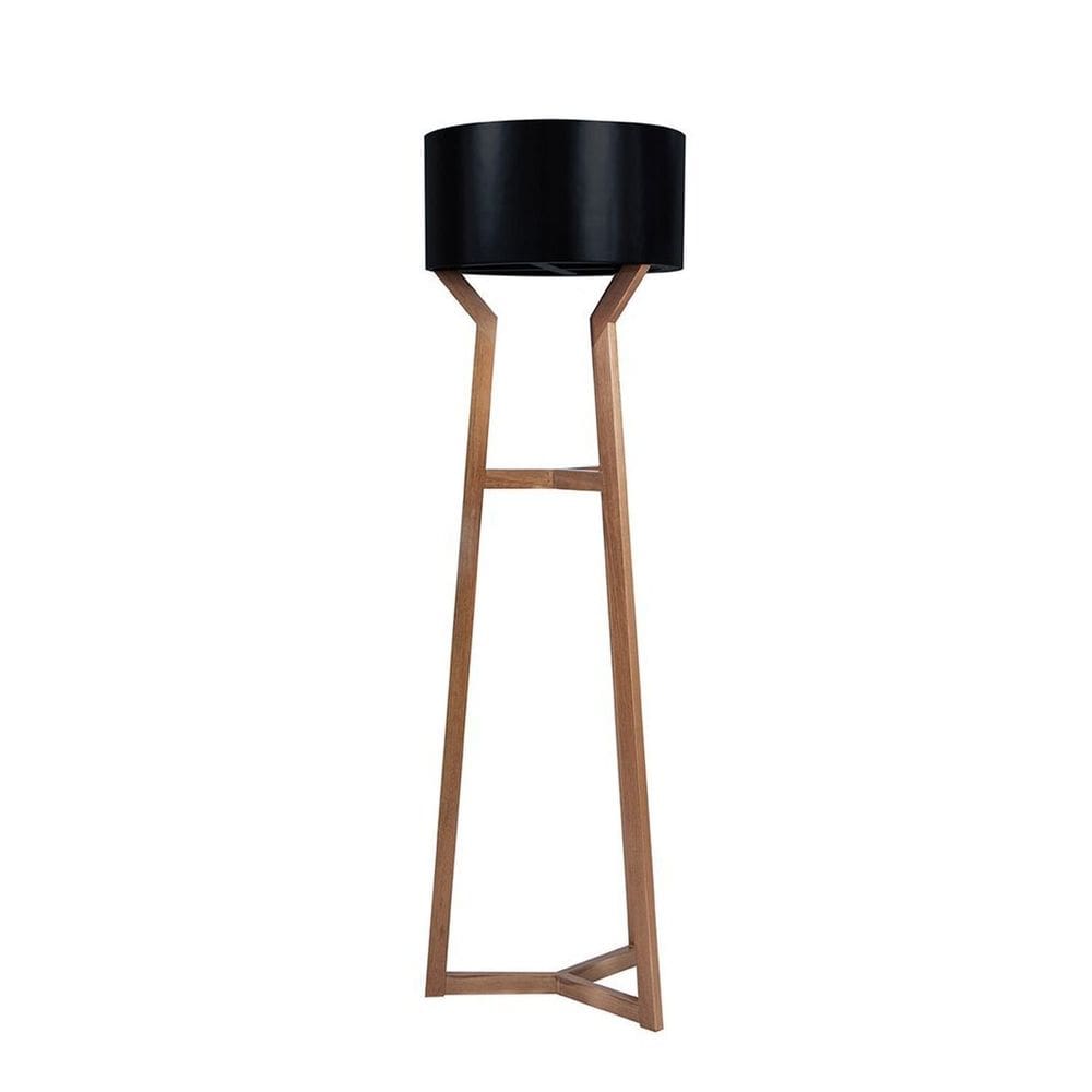 Luminária de Piso Texas com Madeira Maciça e Mdf Natural/Preto