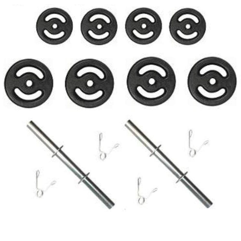 Kit De Pesos 20Kg De Anilhas Em Ferro + 02 Barras Oca 40Cm