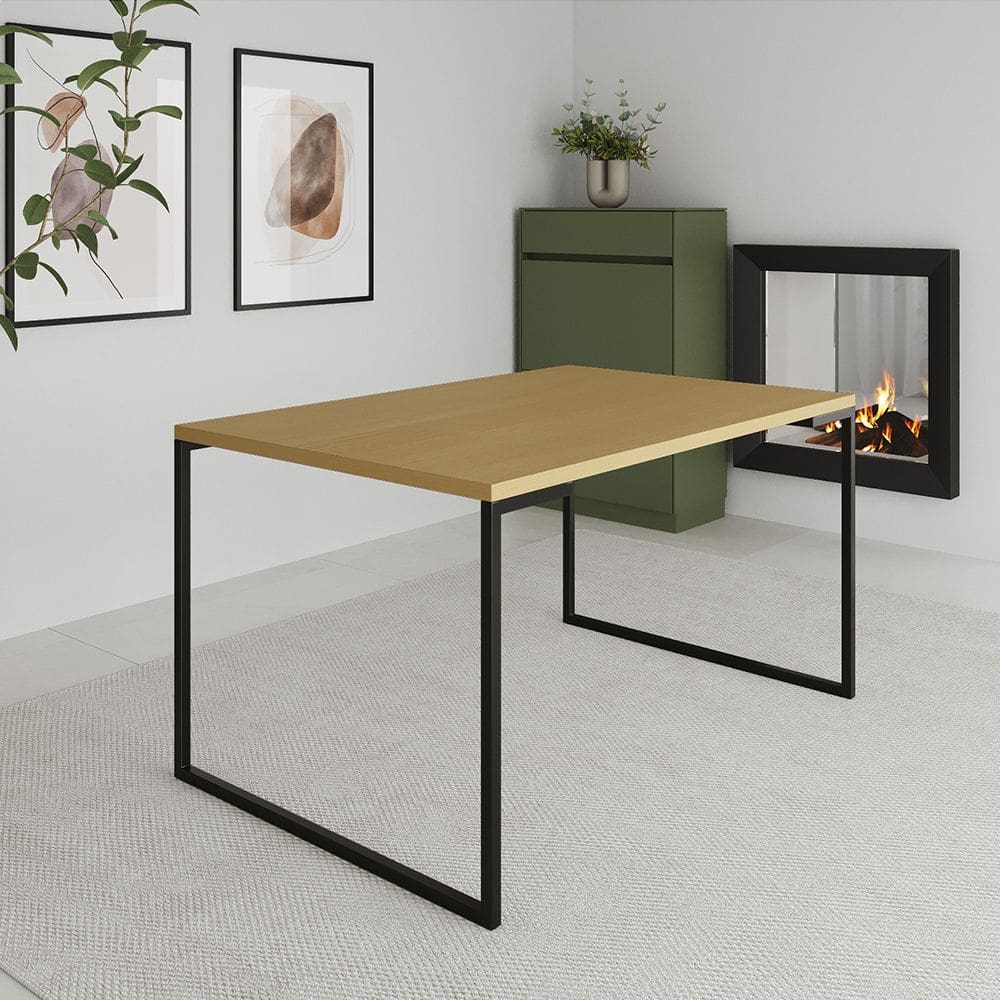 Mesa Industrial Jantar 137x90cm Aço e Madeira Canela Manchester