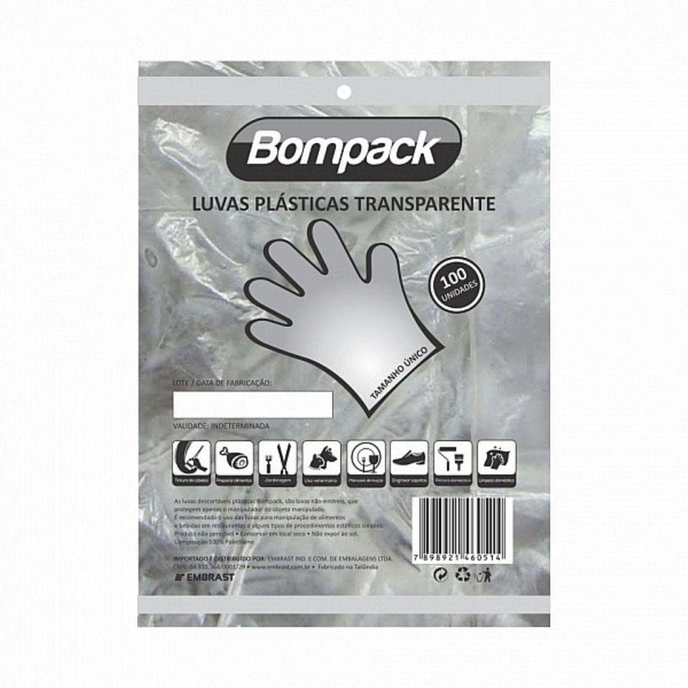 Luva Plástica Descartável Bompack 100 Und. 290mm