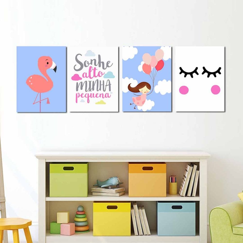 Kit Placa Decorativa de MDF 30x20cm Infantil Feminino