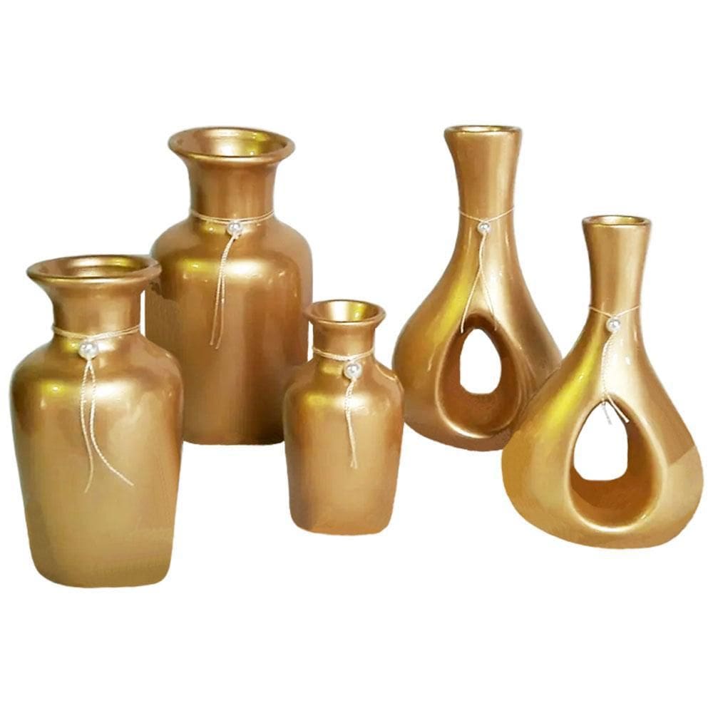 Jogo De Vasos Trio Urnas Jad E Par Furados Em Cerâmica Gold