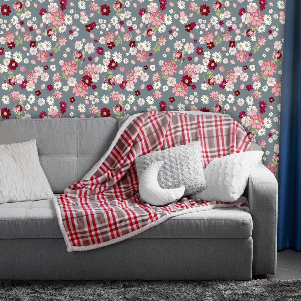 Papel de Parede Adesivo Lavável Floral Azul Ceú Vintag