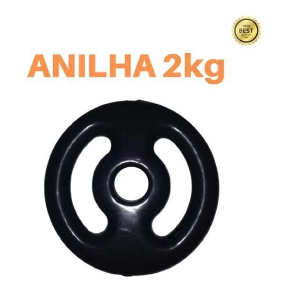 Anilha 2Kg Emborrachada Super Premium Preta Academia/Casa