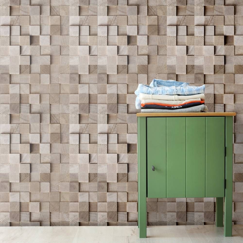 Papel de Parede Adesivo Madeira Cubos