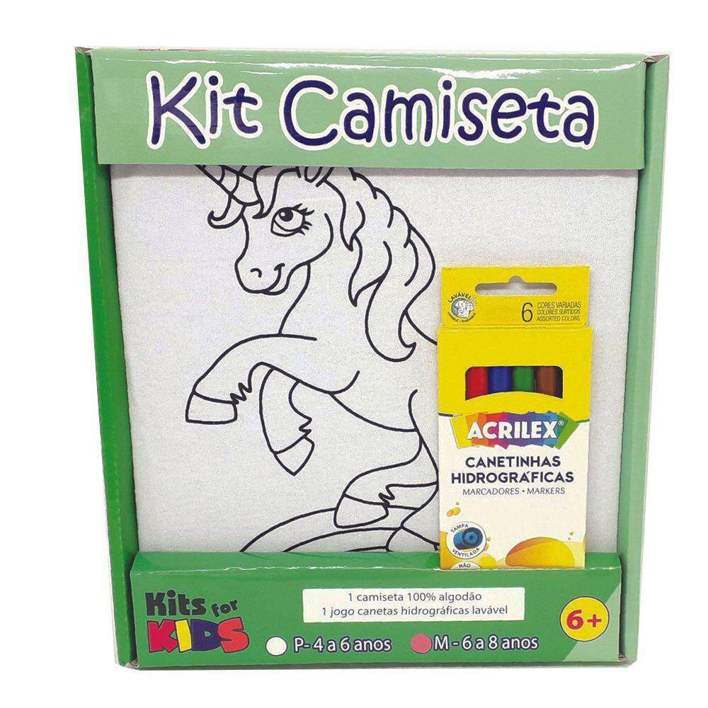 Kit Pintura Em Camiseta Unicórnio -Tamanho M De 6 A 8 Anos