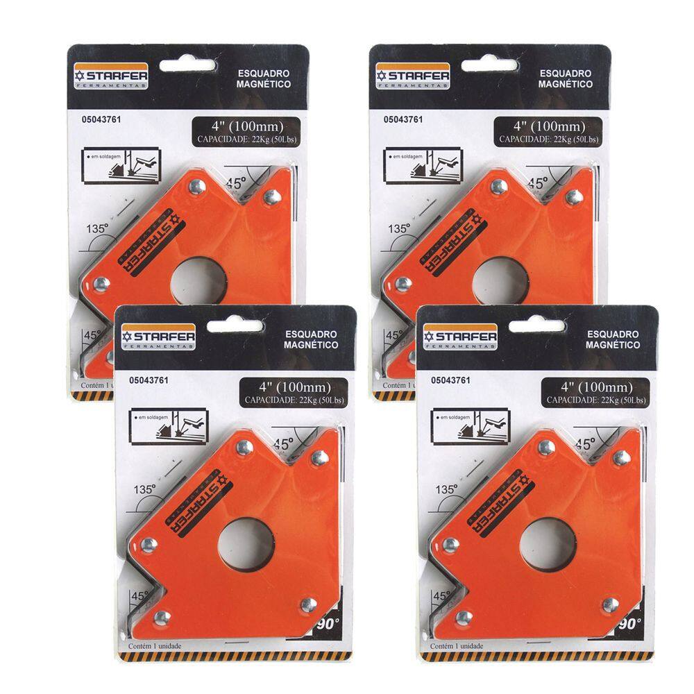 Kit 4 Esquadro Magnético 22kg Starfer 4 Pol. 10cm Starfer