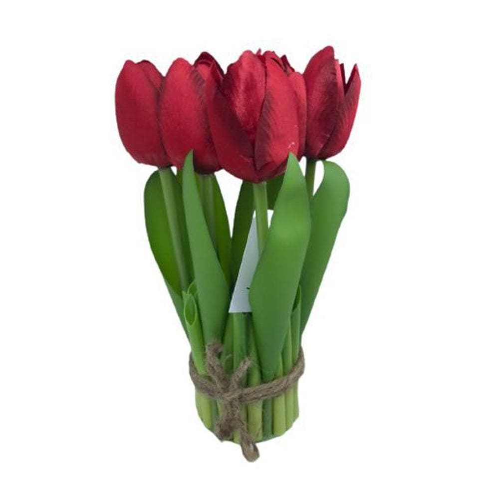Arranjo de Flor 7 Tulipas Artificial 19cm - Lily - Vermelho