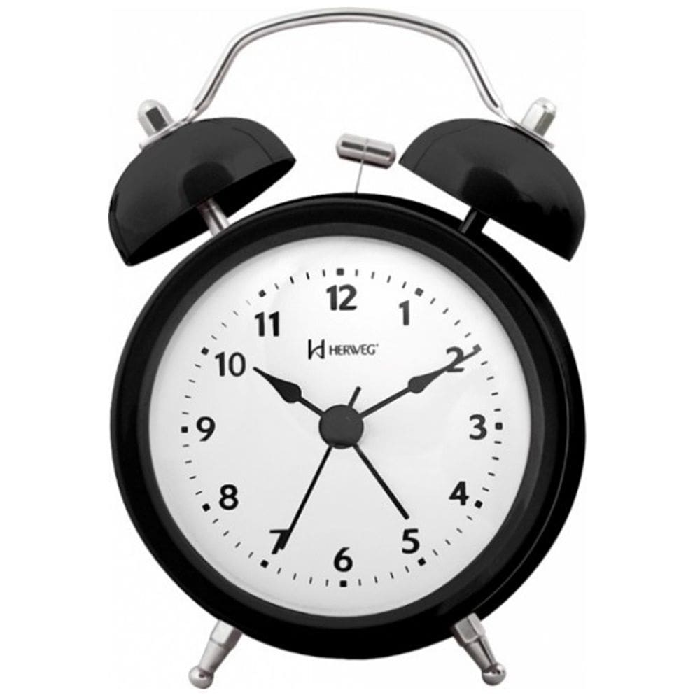Relogio Despertador Retrô Herweg Analógico Preto