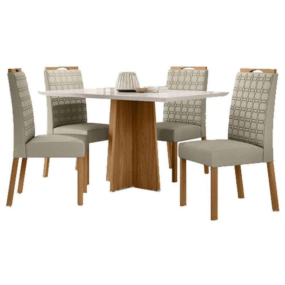 Mesa de Jantar Anitta 135x90 cm com Vidro Ype Off White e 4 Cadeiras Mariana Veludo Nude - New Ceval