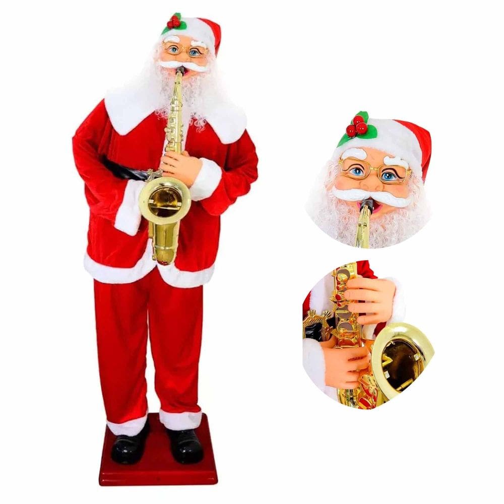 Papai Noel Gigante Dança Natal Saxofone Musical Loja Natalino Sensor