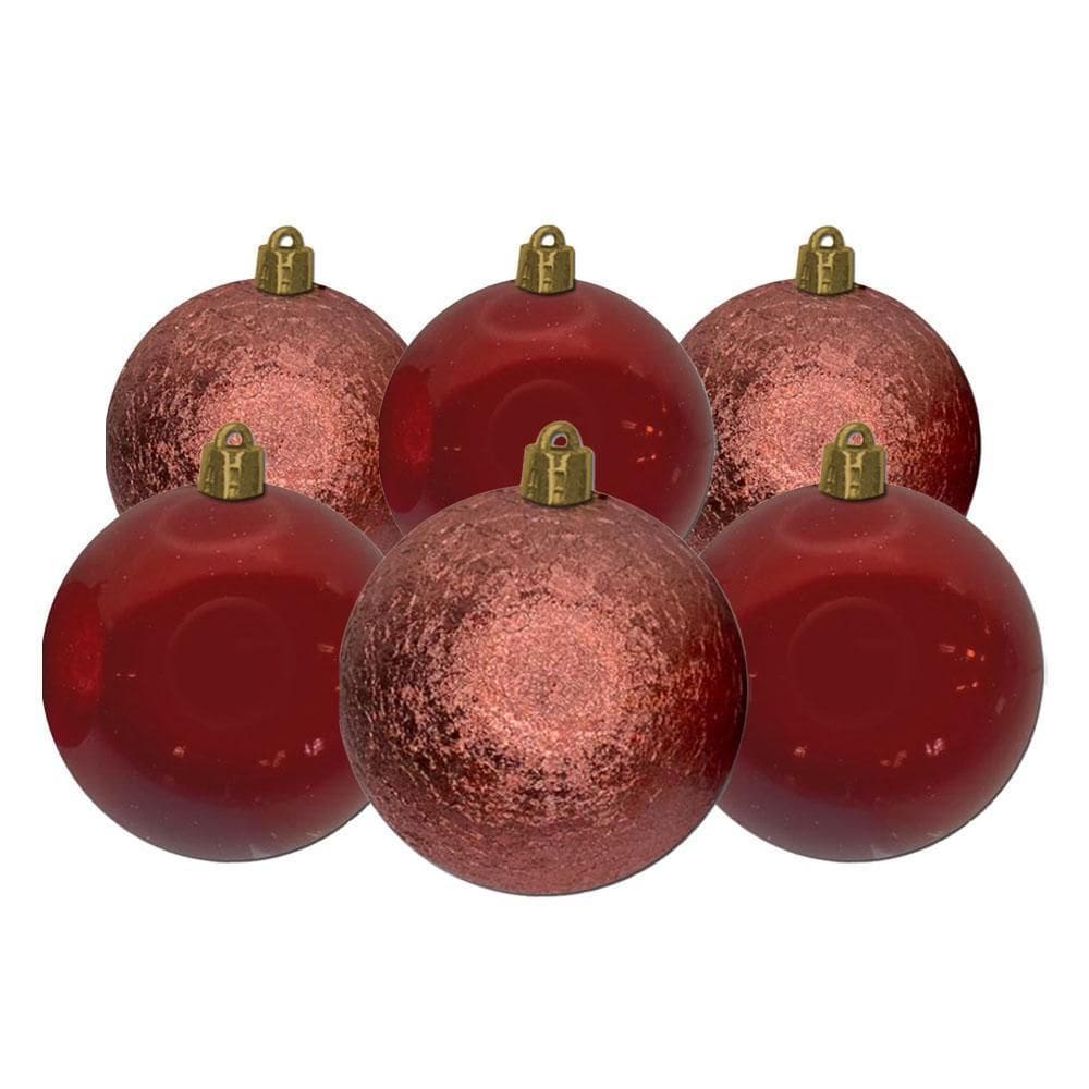 Kit Bola De Natal 8Cm Vermelha Textura Com 6Und Cromus