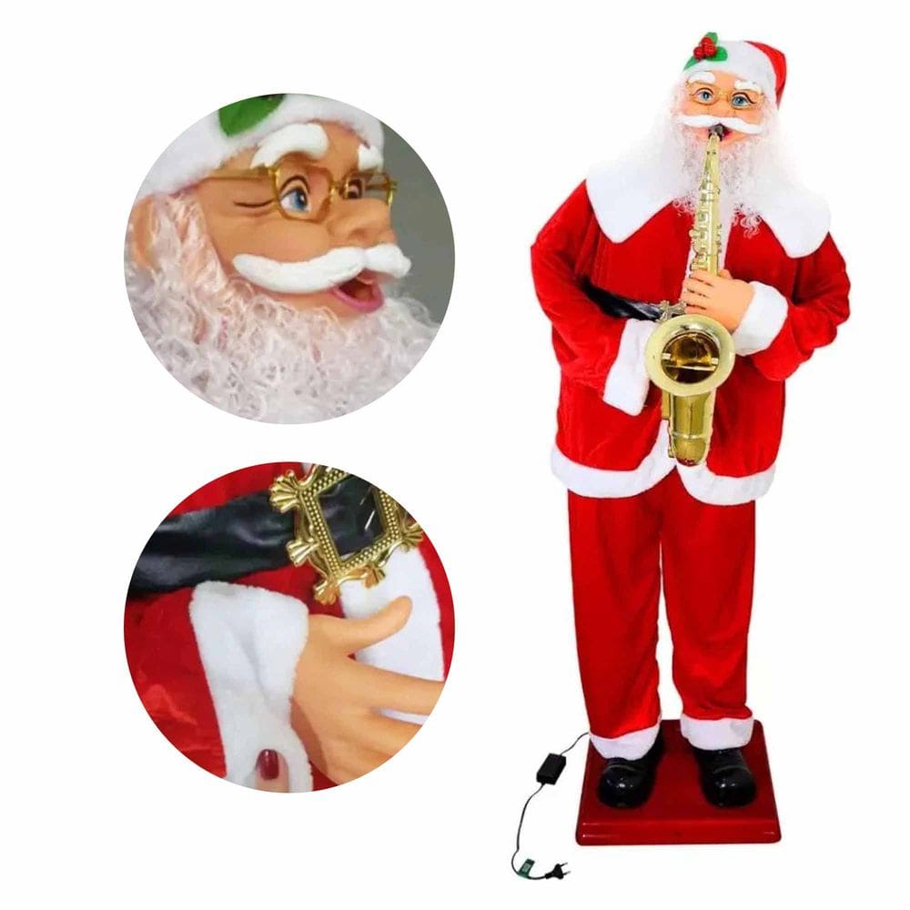 Papai Noel Gigante Dança Musical Natal Natalino Saxofone Sensor Loja Decoração