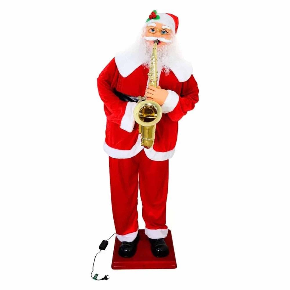 Papai Noel Gigante Dança Saxofone Musical Natal Sensor Loja Decoração Natalino