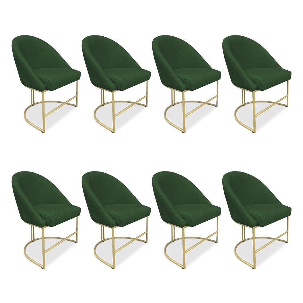 Kit 08 Cadeiras Poltrona de Jantar Bela Suede Verde Base Metálica Industrial Dourado - Pallazio