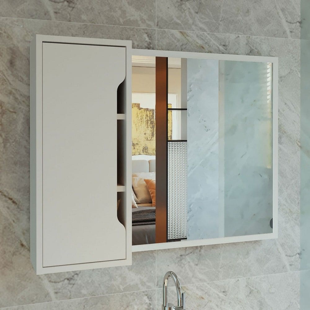 Armário de Banheiro 1 Porta com Espelho Bn3645 Branca - Tecno Mobili