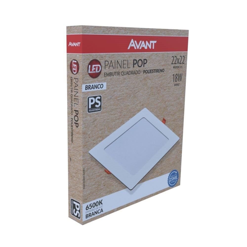 Plafon Painel Led22 Avant Pop Quadrado Embutir 18W Branco 6,5K