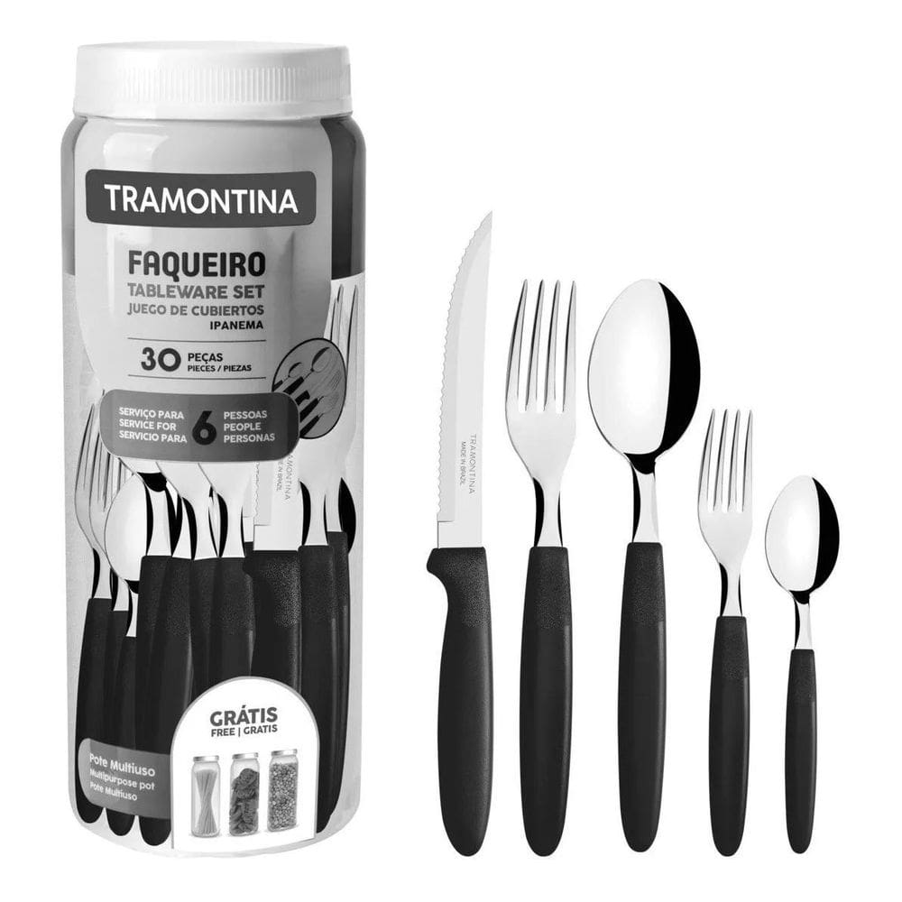 Jogo De Talheres Tramontina Ipanema Aço Inox 30 Pçs Preto
