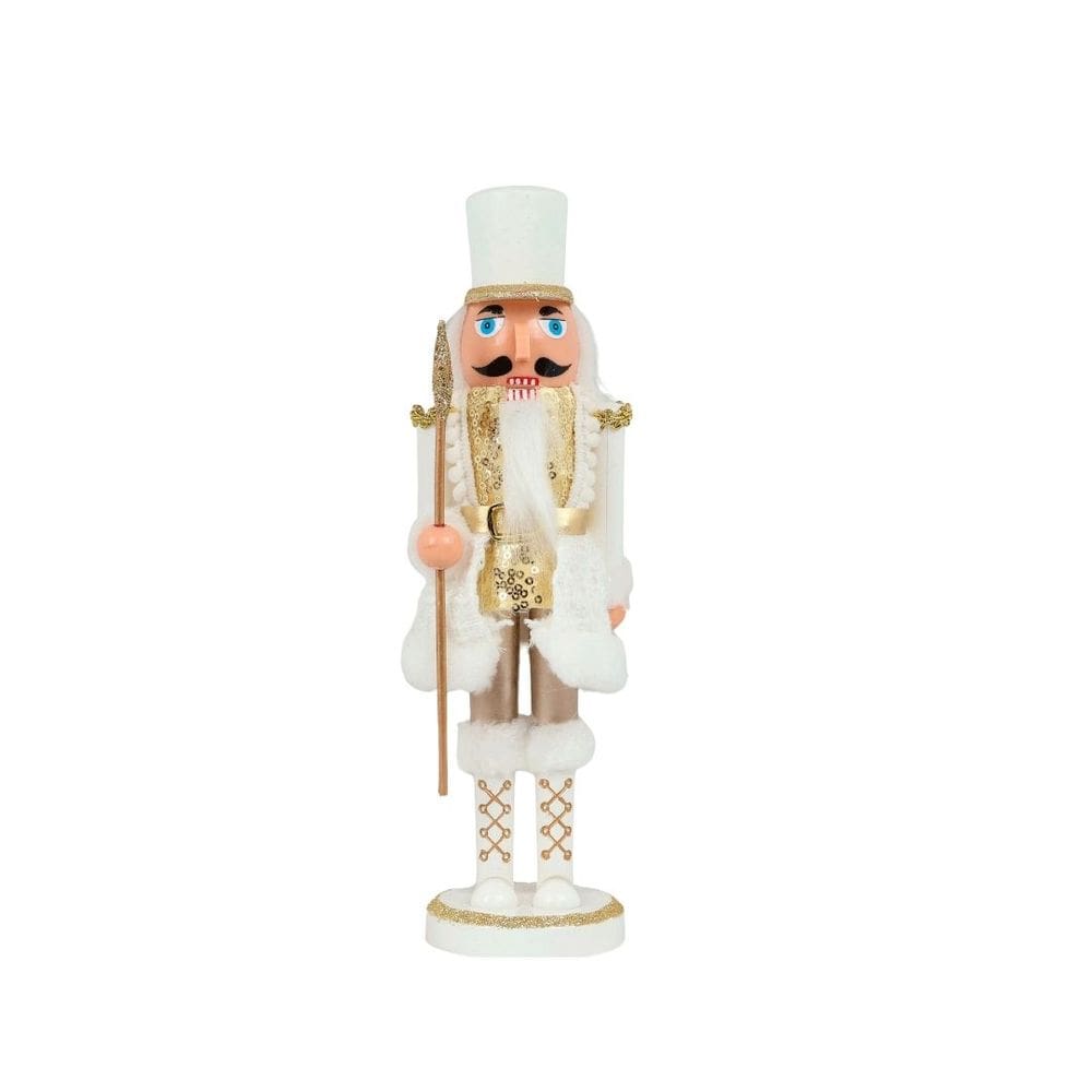 Boneco Quebra Nozes Decor 28cm Branco e Dourado Bastão Estrela Articulado - Magizi