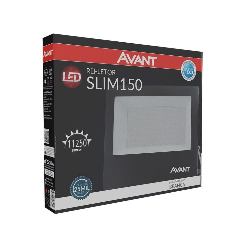 Refletor Avant Led 150W 6,5K 11250 Lumens Preto