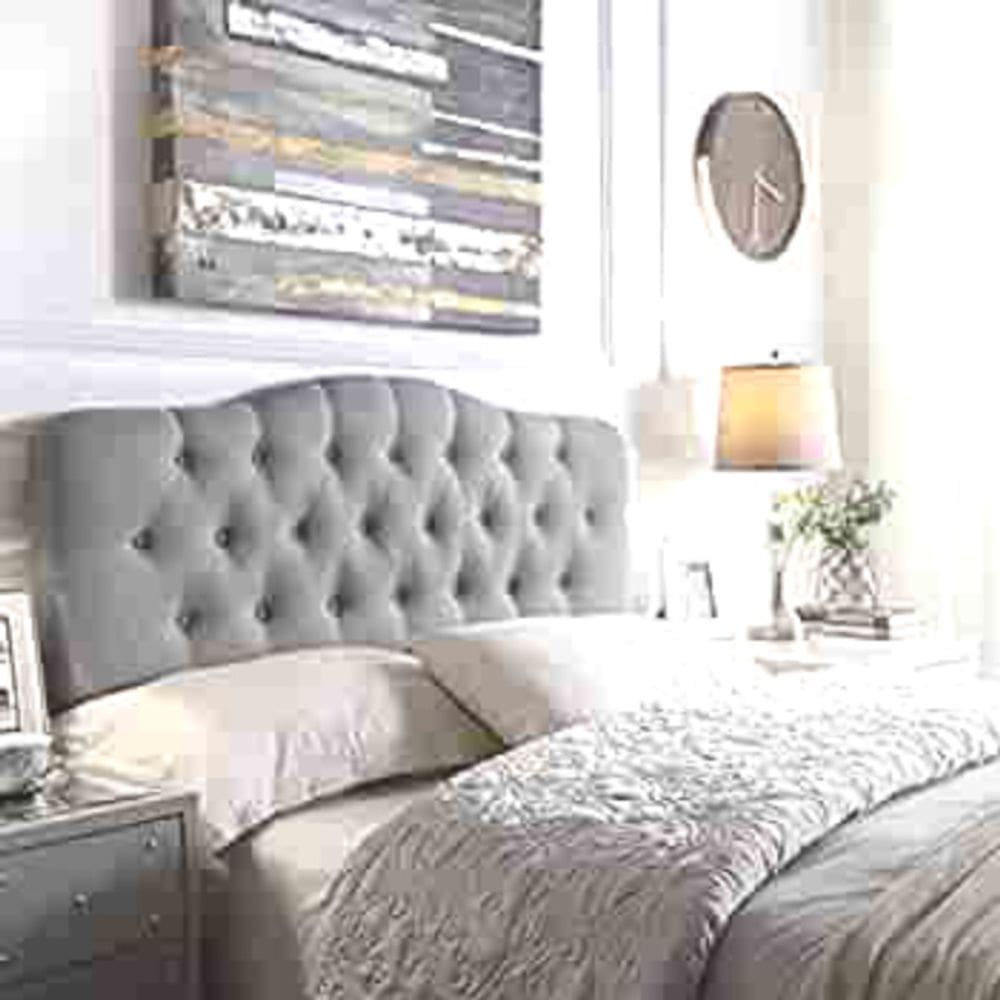 Cabeceira Casal Curva Capitonê Veludo Cinza Painel 140x70