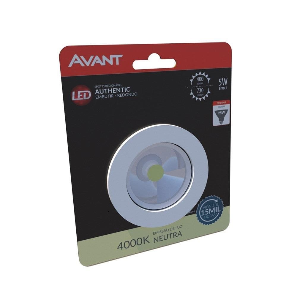 Spot Avant Led Authentic Quadrado Embutir Branco 5W 4,0K 400 Lumens