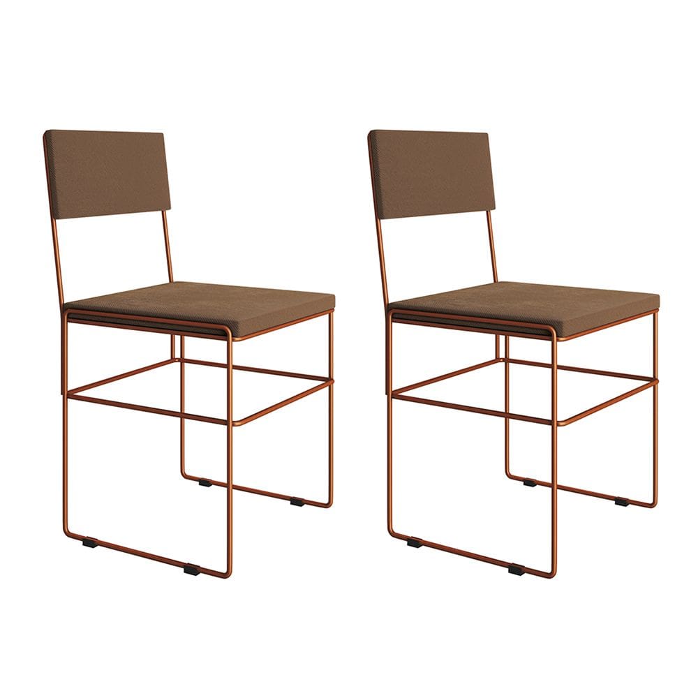 Kit 2 Cadeiras de Jantar Industrial Estofadas Veludo Marrom Base Cobre Vitoria