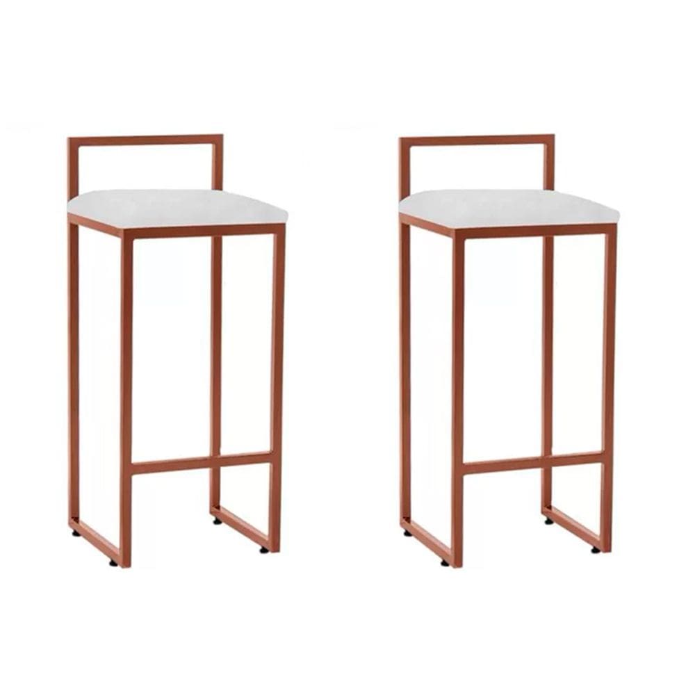 Kit 2 Banquetas Alta Industrial Premium Bar Cozinha Bistrô Aço Dori Cobre Assento Corino Branco