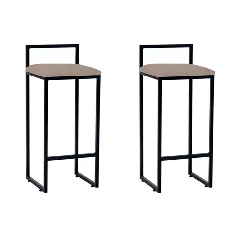 Kit 2 Banquetas Alta Industrial Premium Bar Cozinha Bistrô Aço Dori Preta Assento Suede Bege