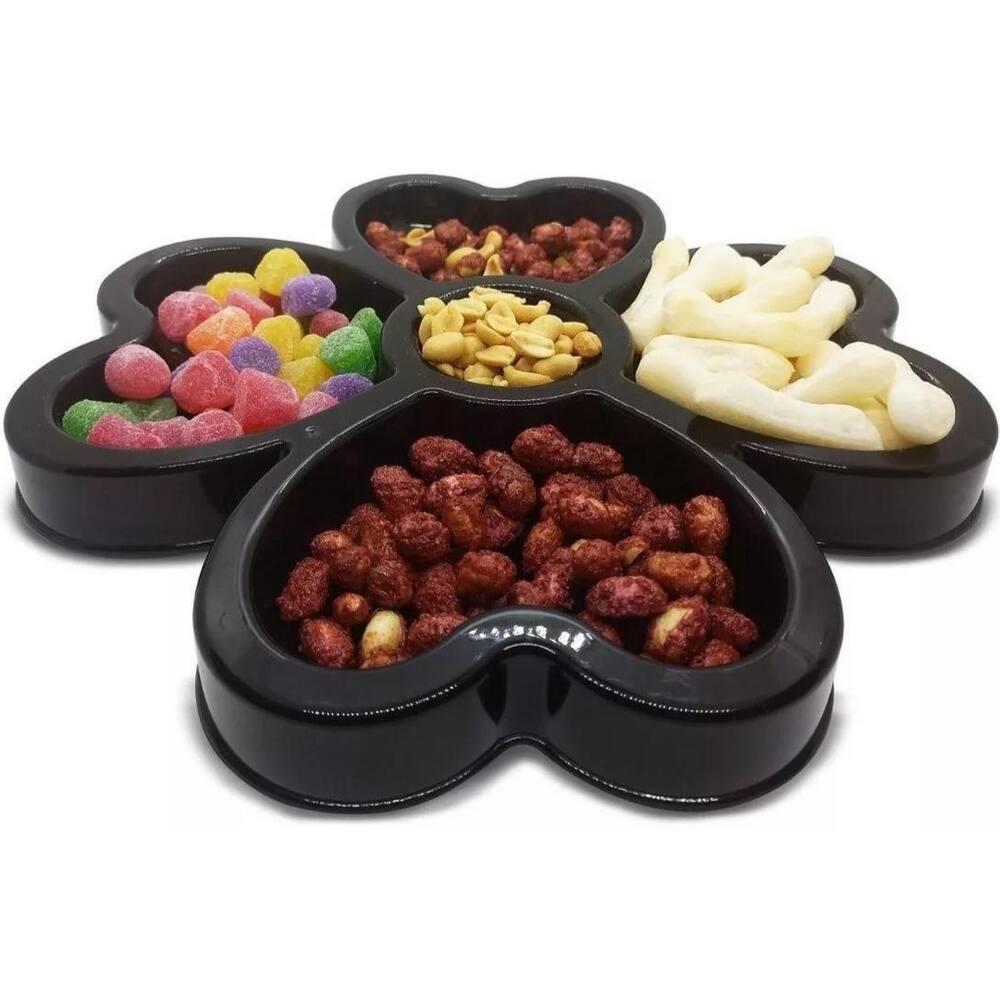 Petisqueira C/ 5 Divisórias Fondue Petisco Aperitivo Preto