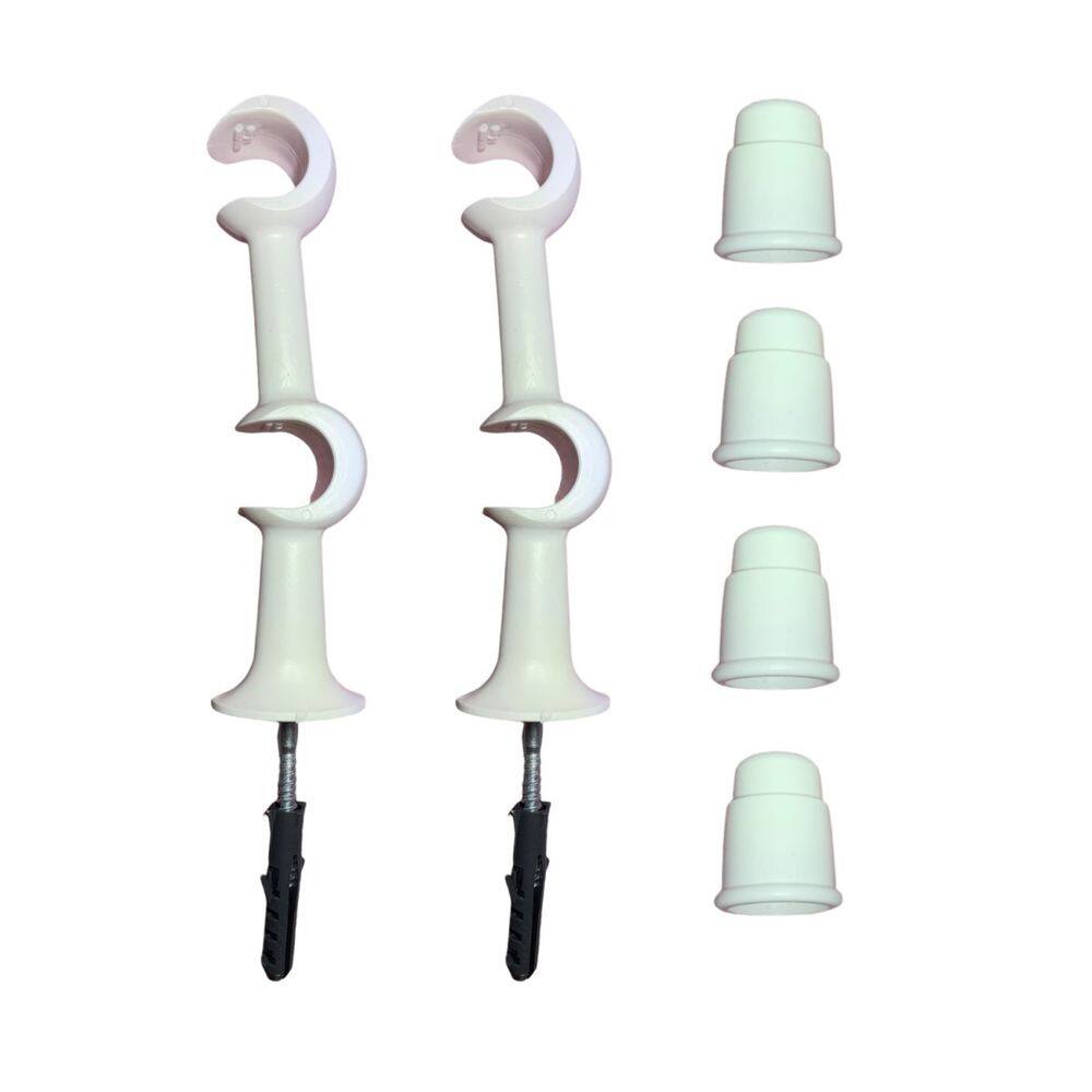 Kit 2 Suporte Varão Duplo Cortina C/ Ponteira 19-19mm Branco