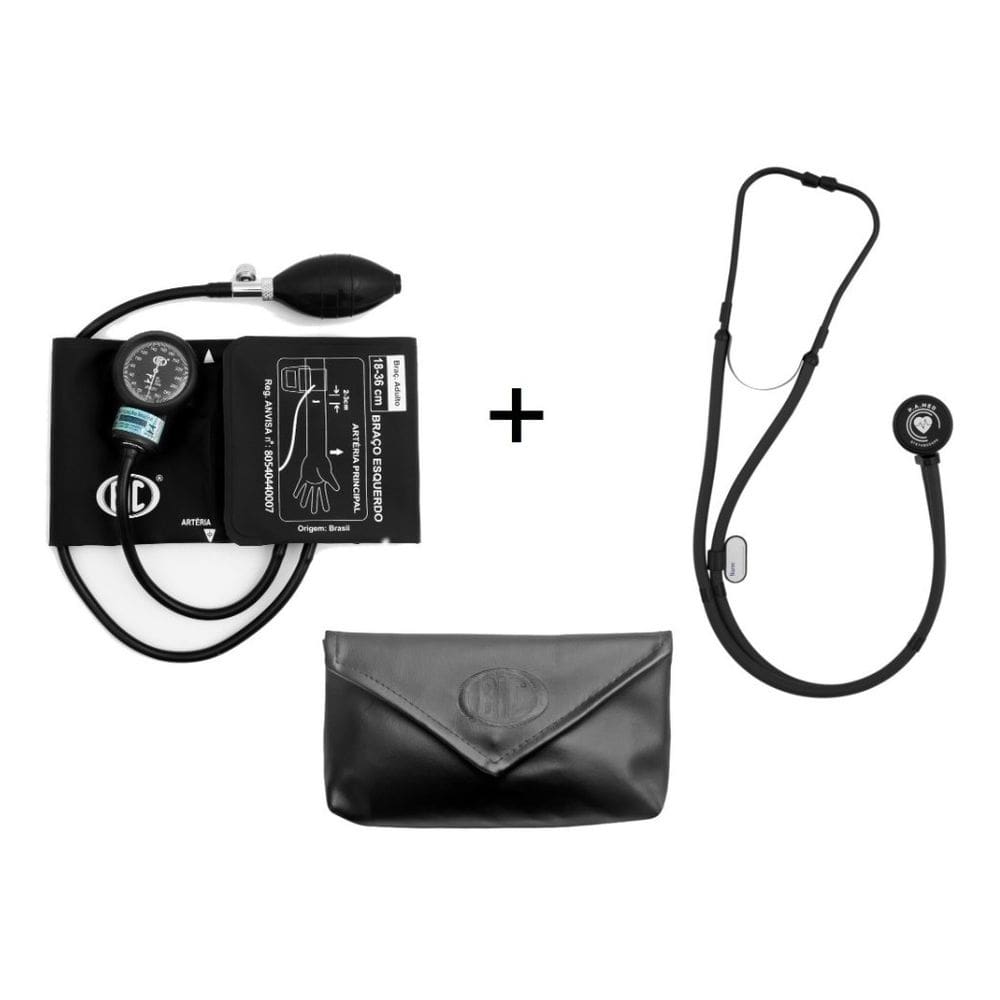 Kit Esfigmomanômetro BIC NEW INNOVA PLUS Sem Custuras + Estetoscópio BLACK Duplo Rappaport P. A. MED Com Garantia