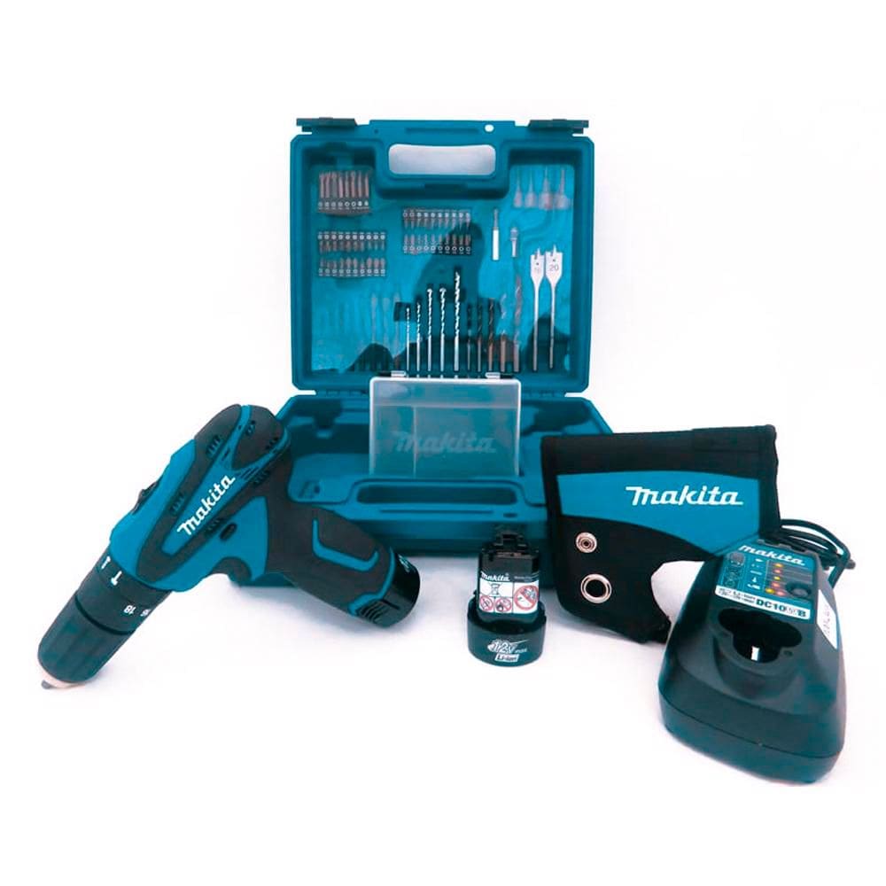 Parafusadeira/Furadeira de Impacto com Carregador 2 Baterias 12V e Maleta com Brocas Bits e Soquetes - Makita HP330DWEX3