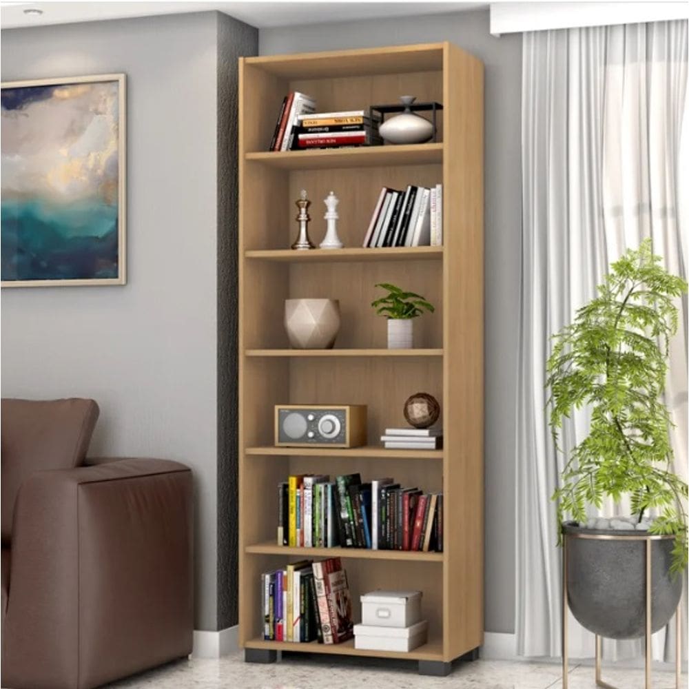 Estante Armário Livreiro Multiuso c/ 5 Prateleiras Linus Qmovi Freijó