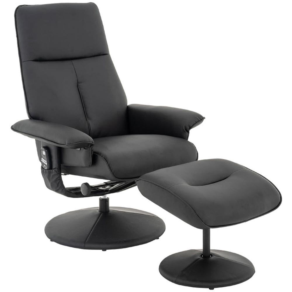 Poltrona de Massagem Reclinável Com Apoio Para Pés Holmes R01 PU Preto - Lyam Decor