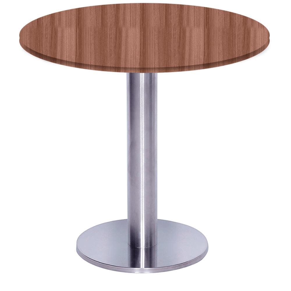 Mesa Beta Big Inox 75 cm (Alt) Disco Redondo Tampo MDP Redondo 60 cm (Larg) x 2,50 cm (Alt) Walnut