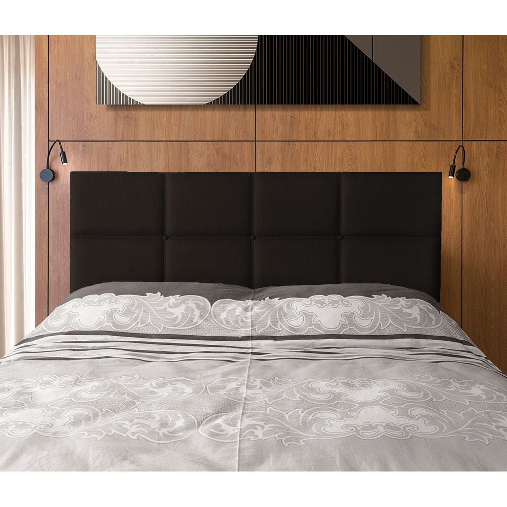 Cabeceira Painel Cama Box Queen Estofada Belize Linho Marrom Escuro