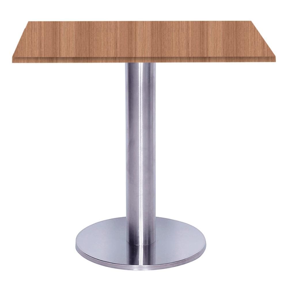 Mesa Beta Big Inox 75 cm (Alt) Disco Redondo Tampo MDP Quadrado 70 cm (Larg) x 2,50 cm (Alt) Noce Naturalle